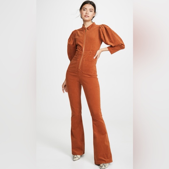 WE WORE WHAT | Rust corduroy 70s Jumpsuit High-rise in Autumnal - Picture 2 of 12